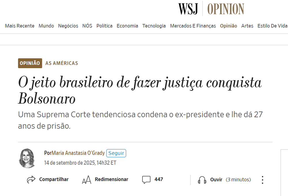Porta-voz da Casa Branca republica artigo do ‘Wall Street Journal’ que aponta ‘lawfare’ do STF contra Bolsonaro